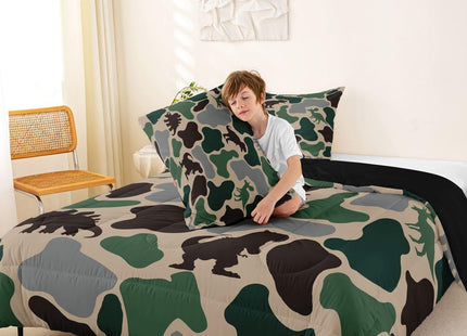 Green Camouflage Bedding Set King Size,Army Camo Dinosaur Comforter Set with 2 Pillowcases,Wildlife Animals Dino Bed Quilt,Rustic Cabin Farmhouse Quilt Sets Home Decor,Women Men Birthday Gift