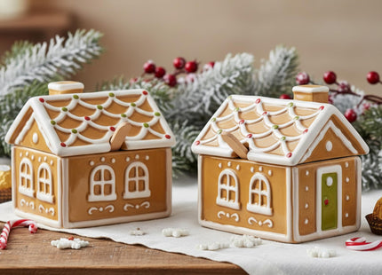 Honeydak 2 Pack Ceramic Gingerbread House Cookie Sugar Bowl