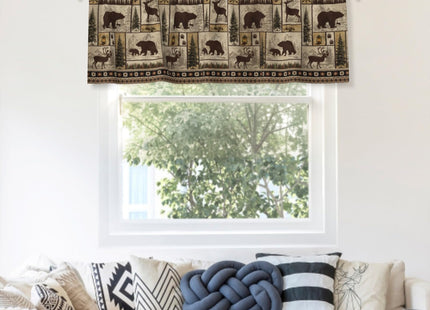 Giwawa Forest Bear Deer Kitchen Curtain Valance 1 Panel Woodland Wildlife Short Topper Window Treatment Valances for Bedroom Bathroom, 54" x 18"