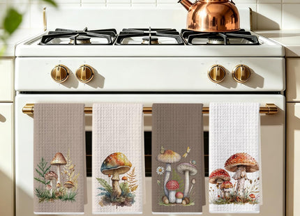 4 Pcs Mushroom Decorative Hand Towels, Farmhouse Reusable Dish Towels