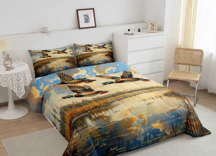 Castle Fairy 3D Duck Bedding Set Flying Duck Comforter Set for Kids Boys Lakeside Scenery Comforter Fishing Quilt Set 1 Comforter Set with 1 Pillowcase Toddler Size