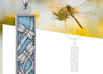 HHKPATOP Dragonfly Necklace 925 Silver Dragonfly Turquoise Bar Pendant