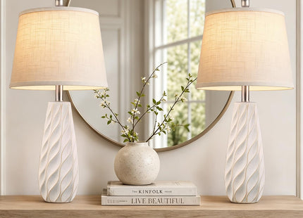 SoftLume 27" Ceramic Table Lamps Set of 2 Coastal Lamps, Modern White Lamps