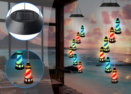 Solar Lighthouse Wind Chimes,Color Changing LED Dangler Mobiles for Outside