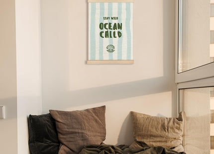 CIOJUNE Stay Wild Ocean Child Coastal Nautical Beach Wall Art Poster Hanger Frame, Blue Boho Ocean Seashell Canvas Prints Wall Art for Nursery Kids Room Playroom Home Decor, 12x16 Inch