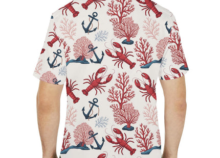 Tropical Lobster Hawaiian Shirt for Men, Anchor & Coral Shirt Summer Lobster Crawfish Short Sleeve Button Down Shirt