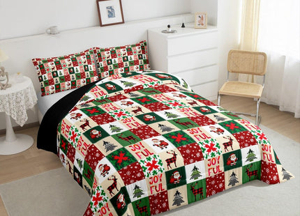 Patchwork Christmas Comforter Set Twin Cute Santa Claus Deer Bedding Sets Gifts for Kids Boys Girls Christmas Bedroom Decor,Gree Xmas Pine Tree Down Comforter Holiday New Year Bed Set Red 2 Pcs