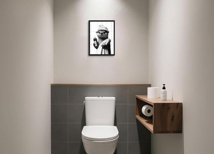 Funny Otter Bathroom Wall Art, Otter Getting Ready for Bath Canvas Print, Framed Black and White Farmhouse Decor for Bathroom Restroom Guest Bath, 12x16 Inch