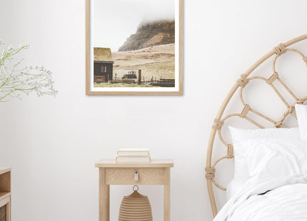 HesenDot Farmhouse Mountain Cabin Natural OAK Wood Framed Wall Art, 12x16in