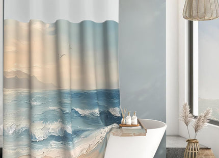 Hook-free Painting Sea Coastal Waves Seagull Double Layer Shower Curtain