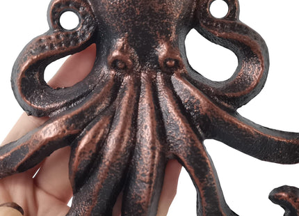 RONYOUNG 2PCS Heavy Duty Decorative Octopus Hook- Wall Mounted Coat Hooks/Solid Cast Iron Unique Key Holders/Home Decor (Red Bronze)