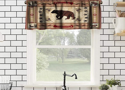 Rustic Bear Window Valance, Vintage Bear Country Style Rustic Cabin Cottage Pine Tree Windows Valance Curtain for Kitchen Bedroom Living Room Cafe Office 54x18 Inch