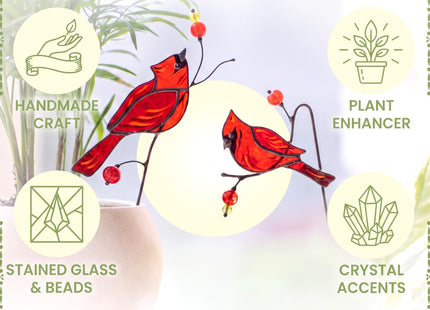 Sliner 2 Pcs Stained Glass Cardinal Suncatcher Cardinal Plant Stake Gift