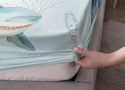 AILONEN Shark Fitted Sheet Set Twin XL Size for Boys Kids - Ocean Blue Starfish Bed Sheet With 2 Pillowcases, 3 Pieces