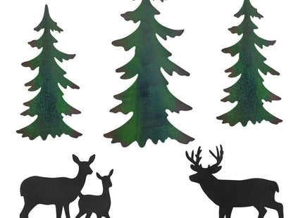 Limygus 5 Pieces Deer Pine Forest Metal Wall Art, Indoor Outdoor Hanging Decor for Bedroom Office Home