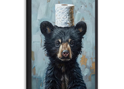 LLEEMPI Funny Black Bear Toilet Paper Bathroom Wall Art, 8x10 Framed Print