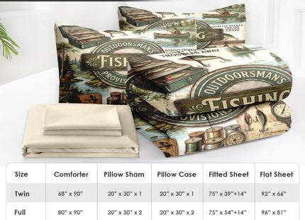 WeCozy Full Comforter Set with Sheets, 7 Pieces Fishing Vintage Bedding