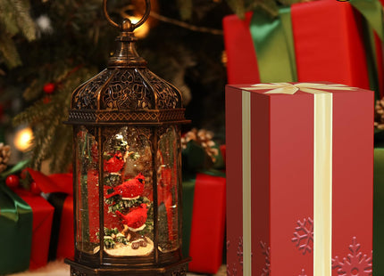 12.6Inch Cardinal Christmas Snow Globes,Musical Light Up Glitter Red Cardinal Snow Globe Lanterns,6H Timer USB Operated Cardinal Gifts for Christmas Decoration