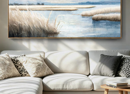 amatop Large Wall Art - Oversized Framed 58x29, Ocean Marsh Landscape Canvas Print, Horizontal Calm Coastal Nature Artwork for Bedroom Living Room Office, Neutral Farmhouse Boho Coastal Decor