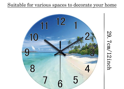 XFM Blue Beach Wall Clocks Battery Operated 12 Inch Coastal Nautical