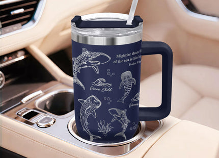34HD Dark Whale Shark Ocean 40 oz Tumbler with Handle, Ocean Lover Gift
