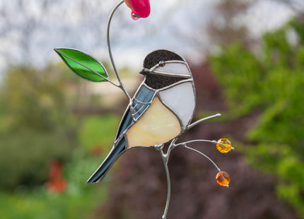 Gift Birds Handmade Chickadee Stained Glass Suncatchers Window Hanging Art