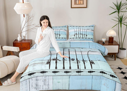 Erosebridal Fish Bedding Sets - Comforter, Fishing Gift, Ice Gear Set, Retro Wood Gift for Fishermen