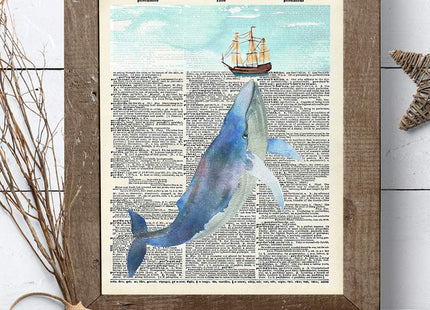 Nautical Whale Dictionary Wall Art - 8x10 Photo, Picture - Ocean, Sea, Beach Home Decor, Shabby Chic Decoration - Unique Gift - Cool Bath, Bathroom Art - Unframed Poster Print
