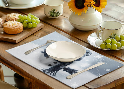 Wnoesat Snowman Placemats Set of 4, 12x18 Inch Winter Cute Blue Snowman Snowflake Table Mats Seasonal Christmas Holiday Washable Linen Fabric Place Mats for Farmhouse Party Kitchen Dining Decor