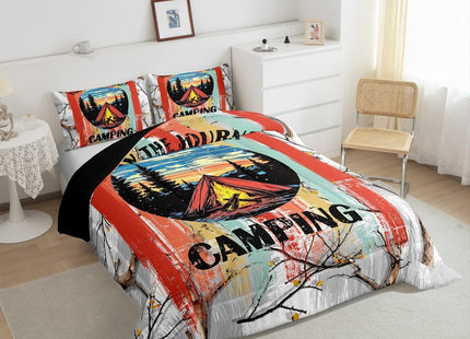 Erosebridal Happy Camping Toddler Bedding Set,RV Camper Comforter Set for Travel Trailer,Rustic Country Comforter for Girls Boys,Forest Tree Mountain Bedroom Room Decor,1 Pillowcase Lightweight