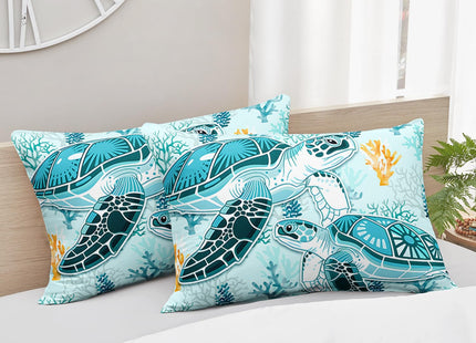 HOSIMA Coastal Sea Turtle Bedding Set Twin,1 Fitted Sheet+2 Pillowcases.