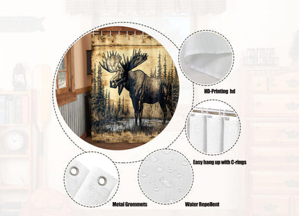 Wathon Wood Plank Style Moose in Pine Forest Shower Curtain 70X70IN