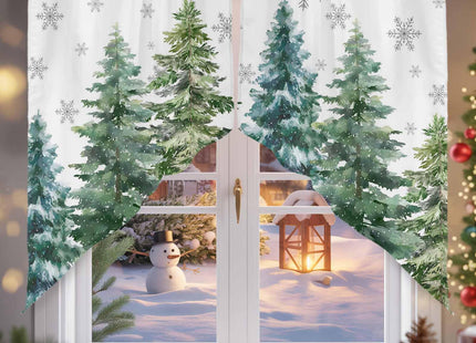 Christmas Swag Valance, Green Pine Tree Xmas Rod Pocket Kitchen Valance Curtains Winter Snowflake Scalloped Swag Curtains for Christmas Living Room Bathroom Window, 1 Pair, 36" W x 36" L