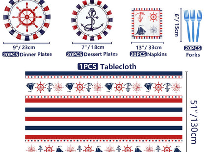 Nautical Party Decorations, Anckor Theme Birthday Supplies with Plates, Napkins, Nautical Tablecloth Forks for Kids Birthday Sailor Party Baby Shower (40)