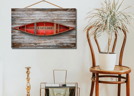 Personalized Custom Wooden Wall Art - Rustic Red Canoe Sign for Cabin and Lake House Decor - Handcrafted UV Printed Solid Wood Plaque for Living Room, Office, Unique Gift(Style D)
