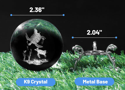 PYJ3DLAMP 3D Sea Turtle Crystal Ball with Stand Lase Engraved Glass Sphere Paperweight Sea Turtle Decor Gift