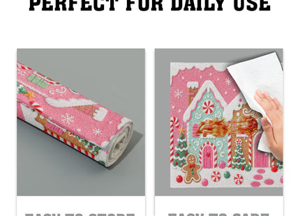 Christmas Gingerbread Placemats Set of 4 18x12 Inch Gingerbread House Xmas Tree Pink Linen Place Mats Heat-Resistant Wipeable Winter Holiday Table Mat for Party Kitchen Dining Room Dinner Table Decor