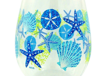 Summer Sea Shells Beach Plastic Wine Glass Tumbler, 16 oz, Pack of 2