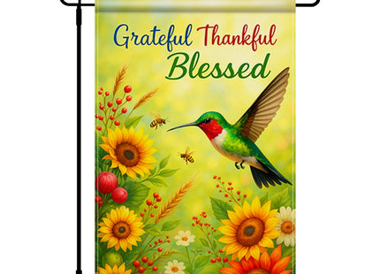 BlissYard Grateful Thankful Blessed Hummingbird Flag 12x18" Burlap