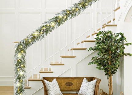 YoleShy 2PCS 9FT Norfolk Pine Garland Flocked Garland with Lights Pinecone