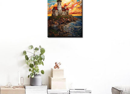 TUMOVO Beavertail Lighthouse Diamond Painting DIY 5D, Numbering Kit, Crystal Rhinestone Diamond Paintwork Native America Pictures Seascape Coast Artwork Ocean Art Home Decor Adults Gift(12''Wx 16''H)