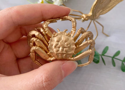 Tricune Gold Crab Sculpture Solid Metal Ornament Mini Crab Figurine for Home Office Garden Desktop Decor (Crab)