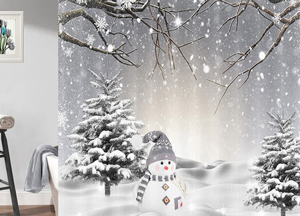 Christmas Shower Curtain, Snowman Snowy Pine Tree Bathroom Decor,69X70 IN