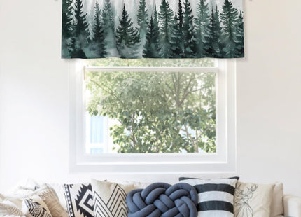 Granbey Pine Tree Valances for Windows - Misty Green Forest Kitchen Valances Winter Snowflake Valance Curtain with Rod Pocket for Kitchen Dining Room Home Decor 54 x 18 Inches, 1 Panel