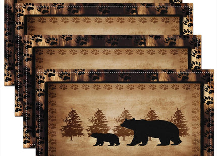 jejeloiu Bear Placemats Set of 4,Wild Animal Table Place Mats,Rustic Cabin Country Nature Wildlife Bear Brown Black Placemat for Kitchen Dining Table Decoration Indoor Outdoor 18"x12"