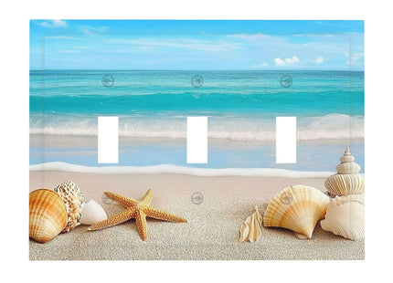 Donecmminery Decorative Switch Plates Seashells Beach Starfish Scallop 3 Gang Wall Plate Triple Toggle Light Switch Cover Faceplate Electrical Wall Panels For Bathroom Home Decor