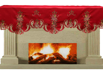 Creative Linens Holiday Christmas Mantel Scarf 19x70 Embroidered Bell Ornament Pinecone Winter Fireplace Decoration Red Gold