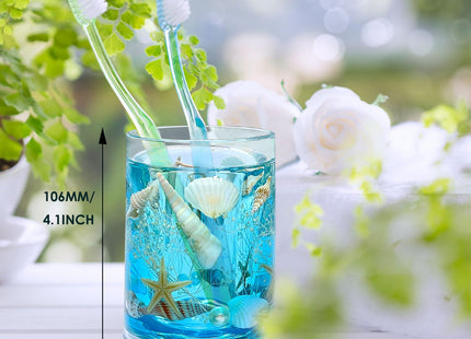 FONMY Toothbrush Holder-Acrylic w/Nature Seashell Handmade SeascapeTooth Paster Cup Mouthwash Cup Makeup Brushes Holder for Bathroom Vanity Countertops Office Unique Gifts and Home Decor.,Sea Blue