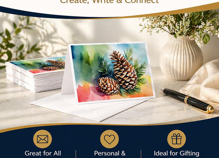 Caroline's Treasures DAC1665GCA7P Maine White Pine Cone and Tassels in Watercolor Greeting Cards and Envelopes Pack of 8 Blank Cards with Envelopes Whimsical A7 Size 5x7 Blank Greeting Cards