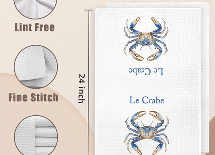 WUCHJ Coastal Beach Kitchen Towels 16x24 Inch, Le Crabe Decorative Dish Tea Towels for Kitchen, Ocean Gift Bathroom Decor,16x24 Inch